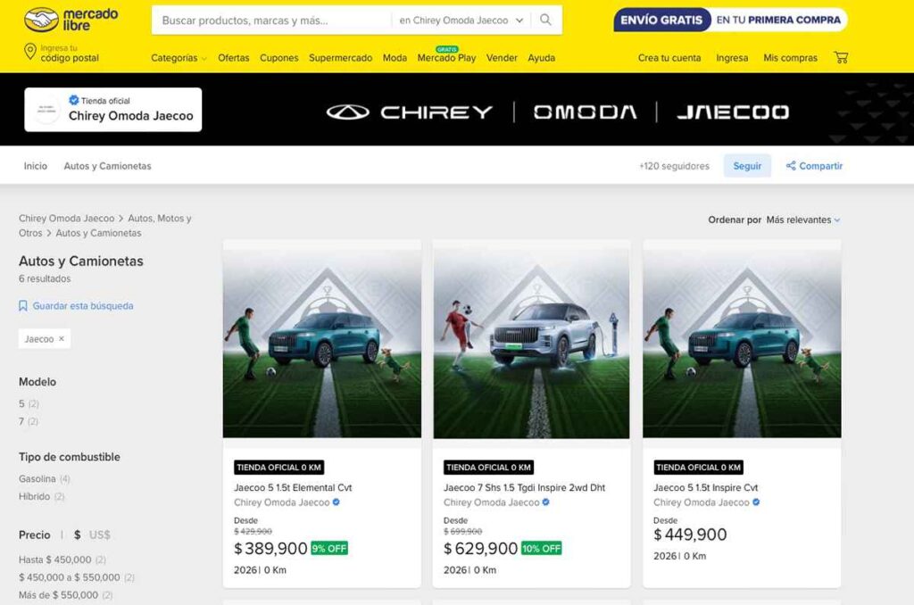 Chirey OMODA y JAECOO abren tienda en Mercado Libre 0